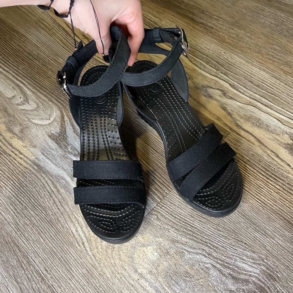 CROCS Black Wedge Sandals